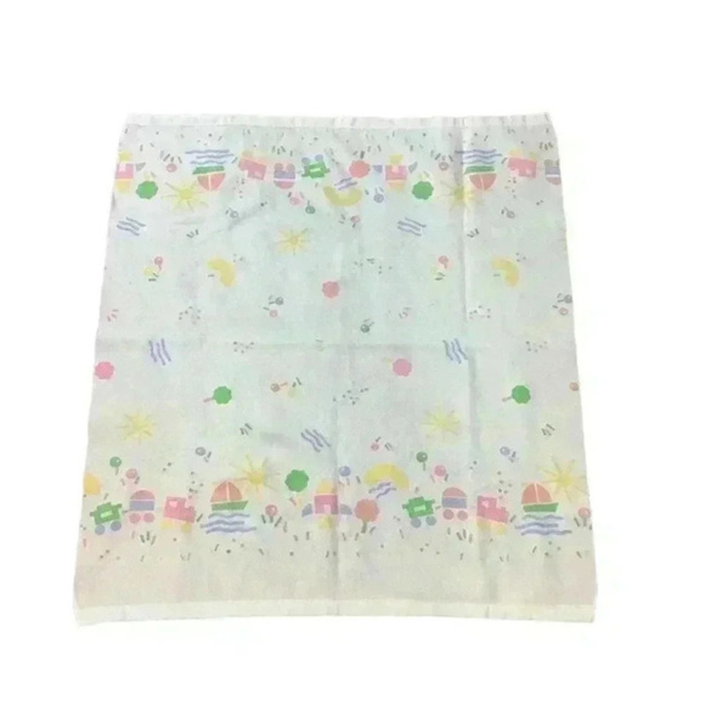 Baby Blanket Multicolor Pastel Print Trains Boats Rockets 46x40 Satin Bind VTG